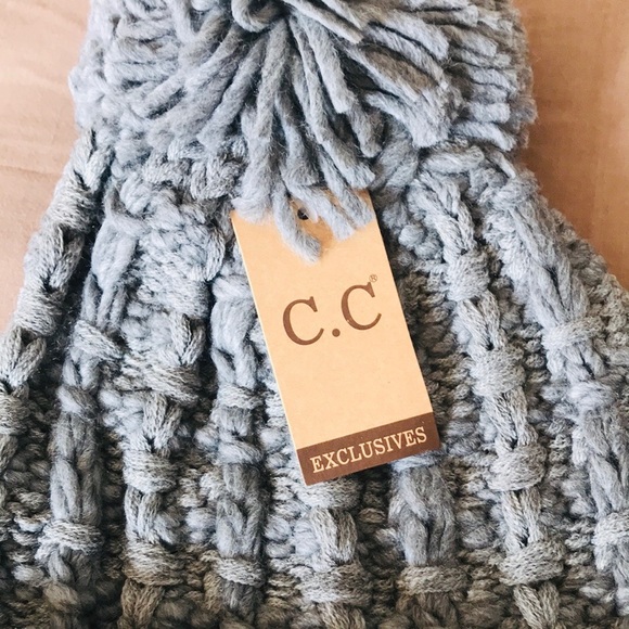 C.C. Gray Slip-Stitch Pom Beanie Hat - Picture 6 of 7